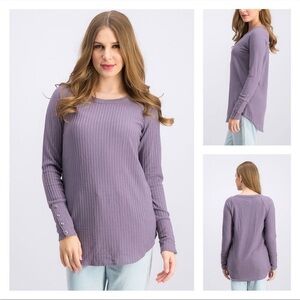 Chaser Purple Waffle Knit Long Sleeve Thermal Top Size Large Casual Pullover